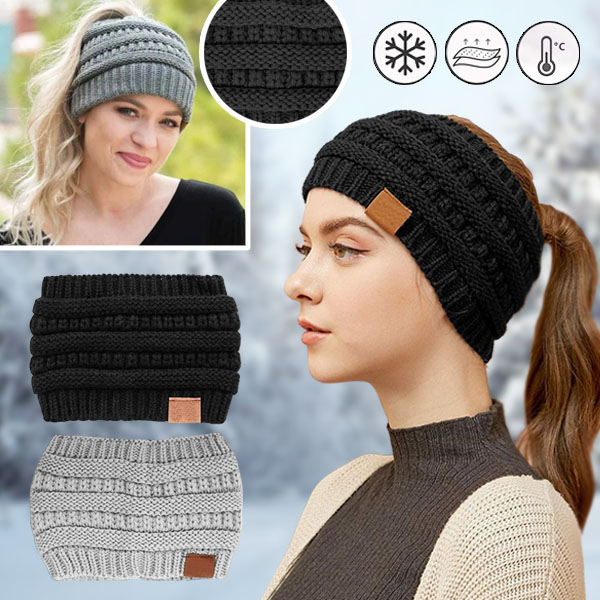 Gorro com rabo de cavalo em croché | BEANIEHUT